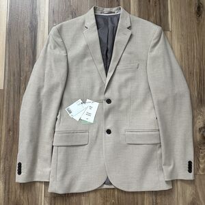 H&M Slim Fit Wool Blend Blazer 38R Beige Tan Textured Sport Coat Coupe Etroite
